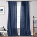 Navy Blue Curtains 90 inch Length for Bedroom, Living Room, Dining Room, 52" W x 90" L, Back Tab, Light Filtering, Semi Sheer, Linen Cotton Textured, Modern Farmhouse Aesthetic, Dark Blue