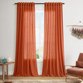 Extra Long Curtain Bright Orange Morden Linen Blend Light Filtering Back Tab Curtains for Long Winodws 120 Inches Length, Semi Sheer Privacy Drapes for Living Room, 52x120 inch, 2 Panels