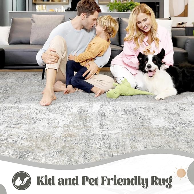 10x12 Area Rug for Living Room, Washable Modern Abstract Large Area Rug Neutral Soft Non Slip Kids Rug Stain Resistant Indoor Carpet for Bedroom Dining Room Playroom Office(BeigeGrey, 10'x12')