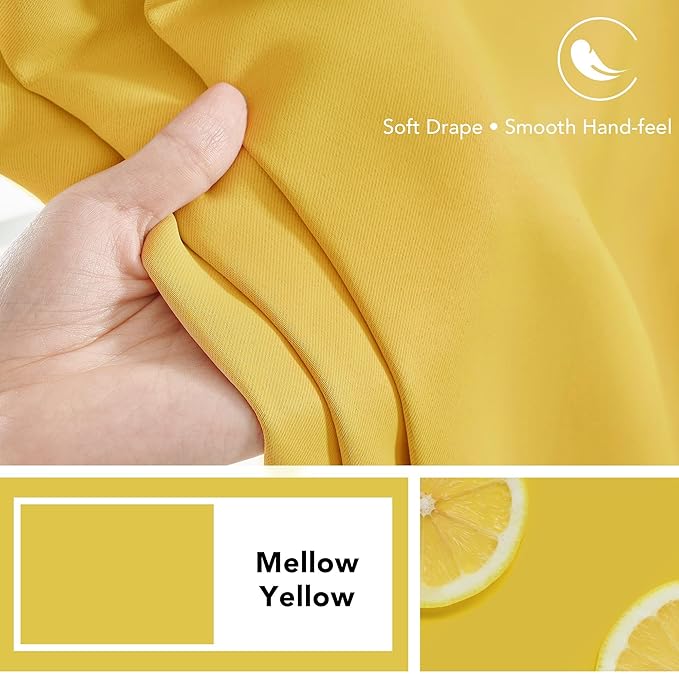 Deconovo Solid Back Tab and Rod Pocket Curtains Thermal Insulated Blackout Window Curtains for Kitchen 52Wx54L Inch Mellow Yellow 2 Panels