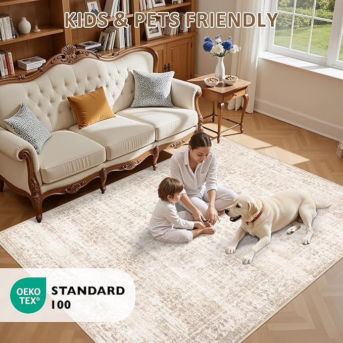 Hallway Runner Rug Non Slip - Washable 2.6x8 Kitchen Rugs for Living Room, Low-Pile Soft Bedroom Rug Indoor Floor Stain Resistant Carpets for Entryway, Laundry, Bathroom Beige Brown