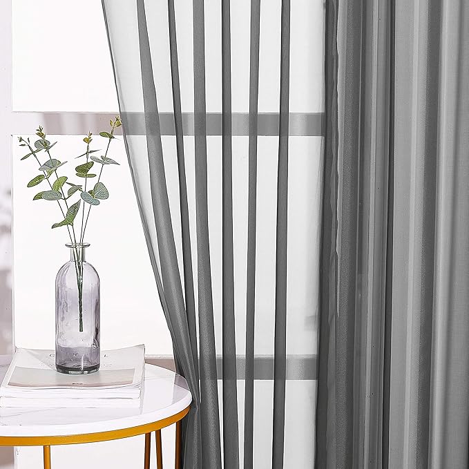 NICETOWN Sheer Curtains 84 Inches - Long Grommet Elegant Light Filter Sheer Voile Drapes Panels Room Decor for Bathroom/Living Room (54" Wide, Dark Grey, 2 Panels)