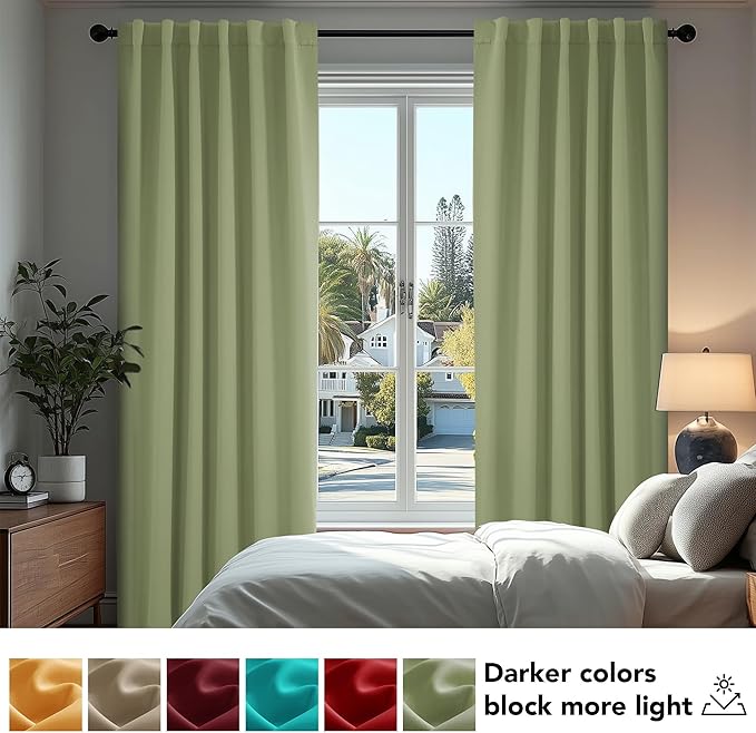 Deconovo Blackout Curtains, Thermal Insulated, W42 x L63 2 Panels, Back Tab, Machine Washable, Room-Darkening Drapes for Bedroom/Living Room Sage Green