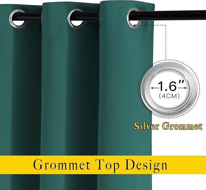 NICETOWN Blackout Curtains for Girl's Room， Thermal Insulated Solid Grommet Room Darkening Curtains/Panels/Drape for Bedroom (Hunter Green， 1 Pair， 46 by 90-Inch)