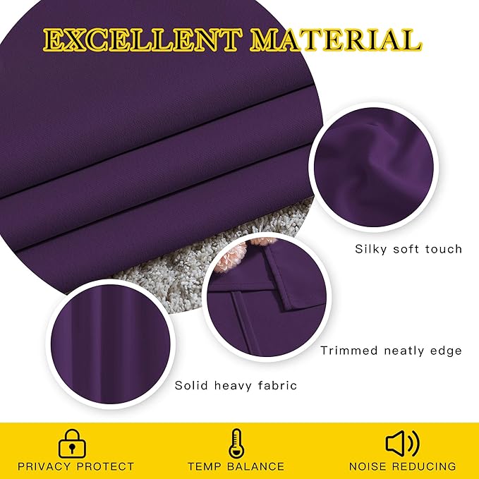 NICETOWN Royal Purple Room Darkening Draperies and Curtains - Home Fashion Energy Saving Grommet Top Room Darkening Drape Panels for Bedroom (Set of 2, 46 by 90 Inch, Royal Purple)
