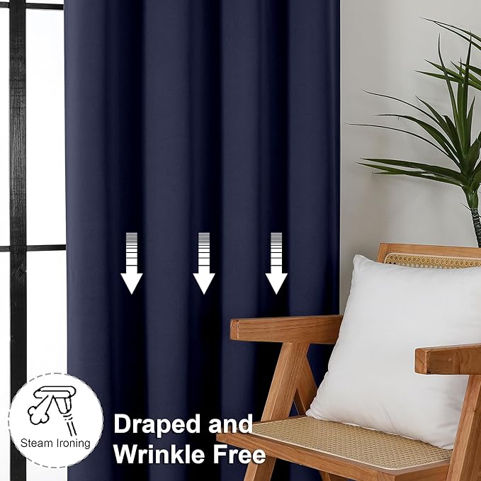 Simplebrand Ava Navy Blue Blackout Curtains for Bedroom 96 Inches Long 2 Panels, Solid Thermal Insulated, Energy Saving Living Room Window Treatment Curtains Blackout Drapes, W40 x L96 Inch, Navy Blue