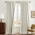 RYB HOME Cream White Linen Blackout Curtains, 100% Blackout Thermal Insulated Boho Farmhouse Window Curtain Panels for Living Room, Back Tab & Rod Pocket, 52" W x 84" L, 2 Panels Set