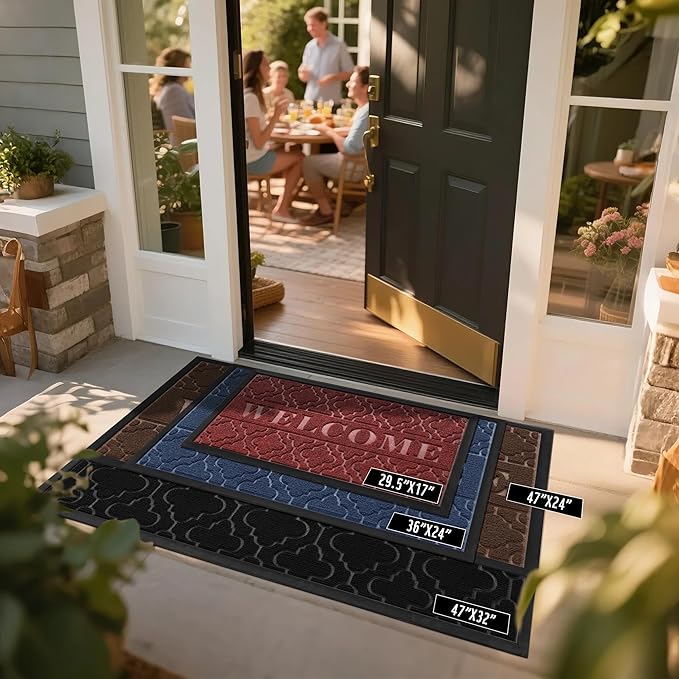 Yimobra Welcome Mat Outdoor Indoor, All-Season Waterproof Front Door Mat Outside Entrance, All-Weather Heavy Duty Non-Slip Doormat, Low Profile Porch Patio Entrance Mats, 36x24, Black