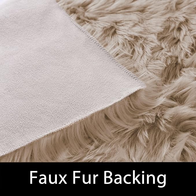 Latepis Light Brown Beige Faux Sheepskin Fur 2x10 Runner Rug for Hallway Non-Slip Shag Rug for Bedroom Living Room Rugs Carpet for Home Decor Rectangle