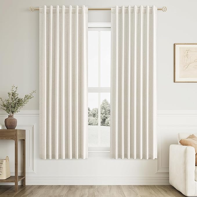 Guken Cream 100% Blackout Curtains 58 Inch Length 2 Panels Set for Living Room Bedroom Back Tab Thermal Insulated Black Out Linen Drapes Room Darkening Window Curtains