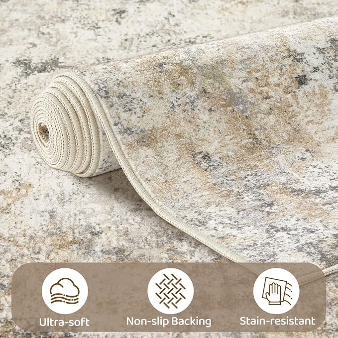 UERMEI 6x9 Area Rug Living Room Rugs - Washable Neutral Modern Abstract Soft Thin Large Rug Indoor Floor No Slip Rug Carpet for Bedroom Under Dining Table Home Office Decor - Golden Grey