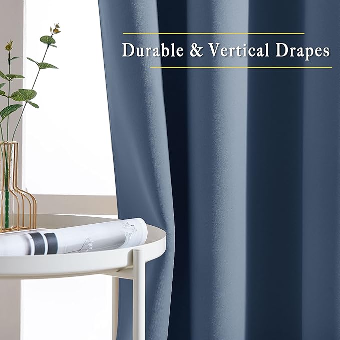 NICETOWN Patio Blackout Curtain Panels - Thermal Insulated Grommet Blackout Drapes Light Blinds Room Darkening Window Treatments for Villa/Cottage (2 Panels, W80 x L95, Stone Blue)