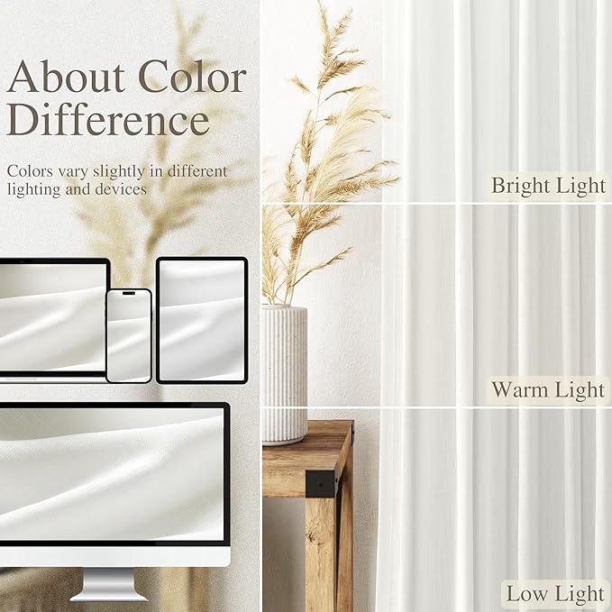 Nanspring Ivory Linen Curtains 92 Inch Length 2 Panels Set for Living Room Back Tab Rod Pocket Pinch Pleated Window Curtain Drapes Neutral Rustic Farmhouse Decor Dining Room Curtain 92 Inches Long