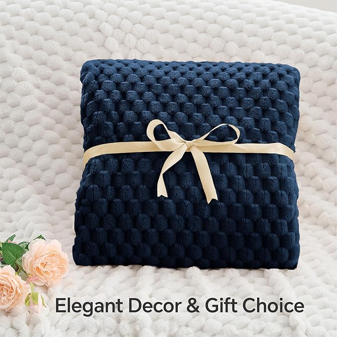 BEDELITE Fleece Throw Blanket for Couch & Bed - 3D Jacquard Decorative Navy Blanket, Super Soft and Cozy Warm Fuzzy Blanket All Seasons Suitable, 50x60Inches