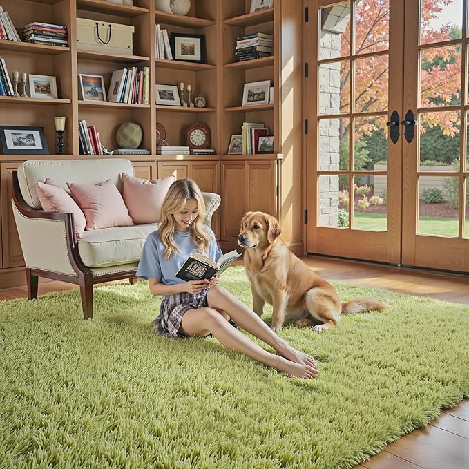 Green Grass Area Rugs for Bedroom, 3x5 Shag Fluffy Carpet, Fuzzy Furry Plush Soft Cute Kids Baby Girls Shaggy Bedside Floor Rug for Dorm Home Decor Aesthetic(3 x 5, Grass Green)