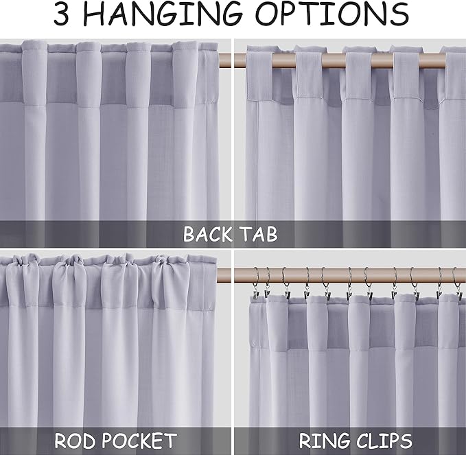 Nanspring Lavender Purple Linen Curtains 102 Inches Long for Living Room Boho Decor Light Filtering Semi Sheer Curtain Back Tab and Rod Pocket Modern Luxury Drapes for Bedroom Office 52x102, 2 Panels