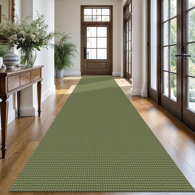 KOZYFLY Extra Long Runners for Hallways 3x16 ft Washable Kitchen Runner Non Slip Rubber Backed Hallway Rug Cotton Entryway Runner Rug Floor Carpet for Indoor Hall, Kitchen, Bright Green/Earthy Green