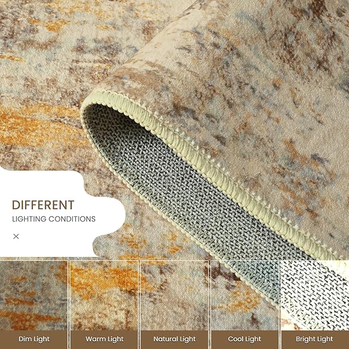 Runner Rug for Kitchen Beige Hallways Runner Rug Non Slip 2'6''x8' Washable Long Runner Rugs with Rubber Backing Soft Abstract Carpet Runner for Entryway, Kitchen, Bedroom, Bathroom
