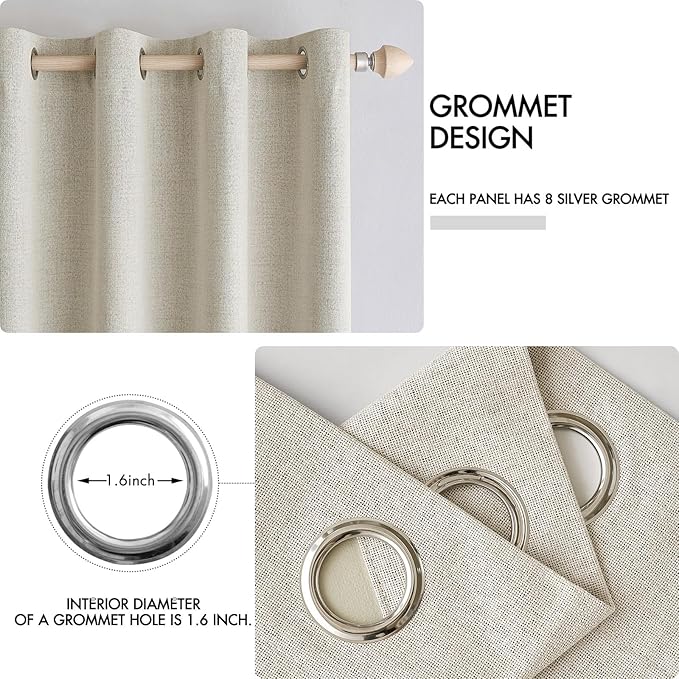 MIULEE 100% Blackout Linen Textured Curtains for Bedroom Solid Thermal Insulated Cream Grommet Room Darkening Curtains & Drapes Luxury Decor for Living Room Nursery 52 x 84 Inch (2 Panels)