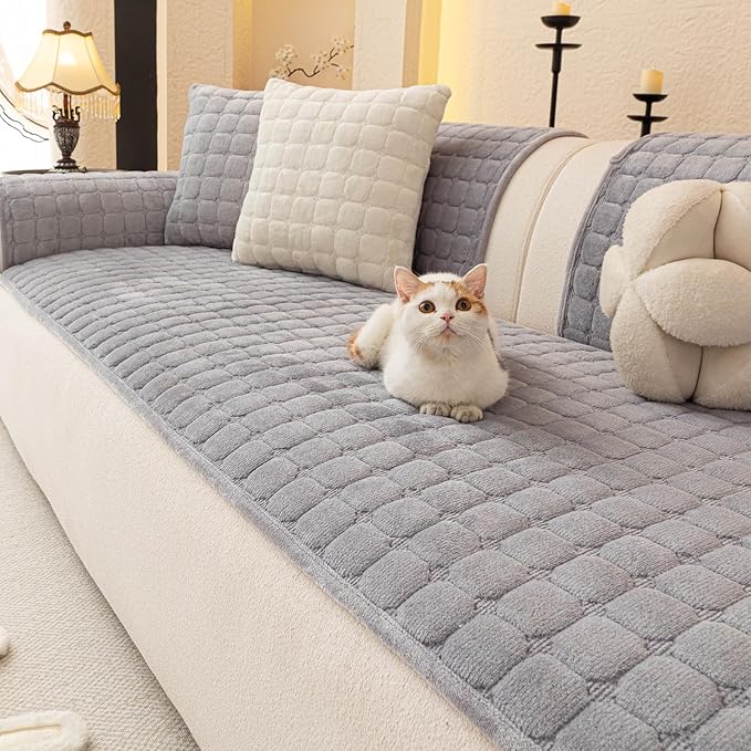 Velvet Couch Covers for Dogs, Dog Sectional Couch Covers, Pet Couchs Cover for 3-4 Seater, Couchs Protector for Dogs, Sectional Sofa Cover for Pet Washable(1PC,Light Grey,27.6"×82.7")