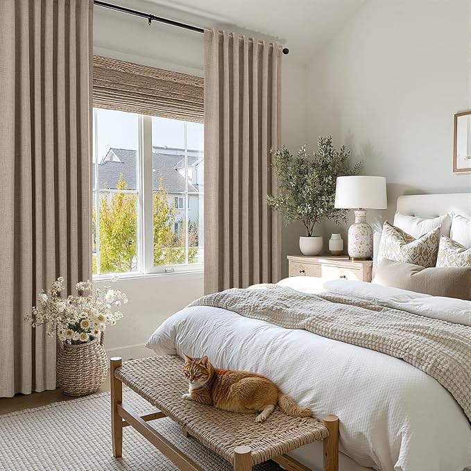 MIULEE 100% Blackout Linen Curtains for Bedroom, Brown Solid Luxury Decor Thermal Insulation Room Darkening Drapes for Living Room Nursery Back Tab Rod Pocket 42 x 72 Inches, 2 Panels
