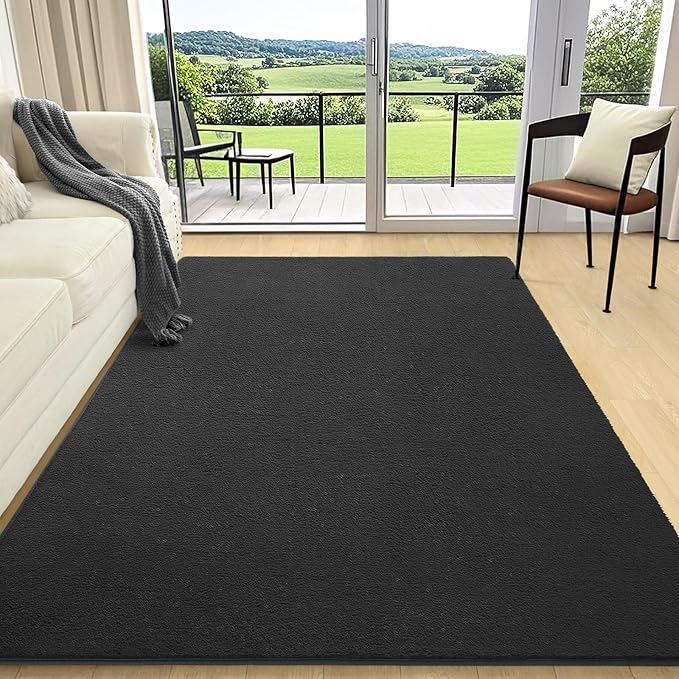 AROGAN Modern Shag Area Rug for Living Room, 6x9 Feet Washable Rugs for Bedroom, Indoor Floor Carpet, Plush Memory Foam Bedside Rugs for Kids Girls Teens Low Pile Decor, Dark Grey