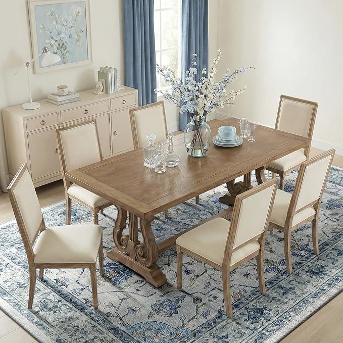 Area Rugs 10'x12' Washable Non-Slip, Floral Vintage Distress Print Pattern Medallion Carpet for Living Room Bedroom Dining Room, Light Blue Navy Beige Gray White