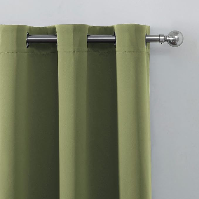 LEMOMO Olive Green Blackout Curtains 52 x 63 Inch Length/Set of 2 Curtain Panels/Thermal Insulated Room Darkening Blackout Curtains for Bedroom