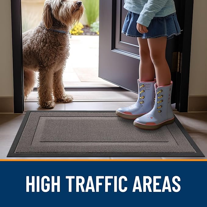OLANLY Front Door Mat Indoor Outdoor Entrance, Waterproof All-Season, All-Weather Doormat, Sturdy Natural Rubber, Low Profile, Easy Clean Patio Porch Entryway Mat, 47x17, Taupe