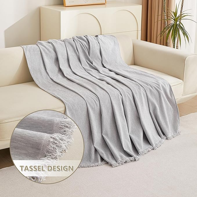 MYSKY HOME Oversized Armchair Cover for 1 Cushion, Washable Sofa Protector, Chenille Couch Covers with Tassel, Sofa Throw, Pet & Kid Friendly, 71"X91", Light Grey