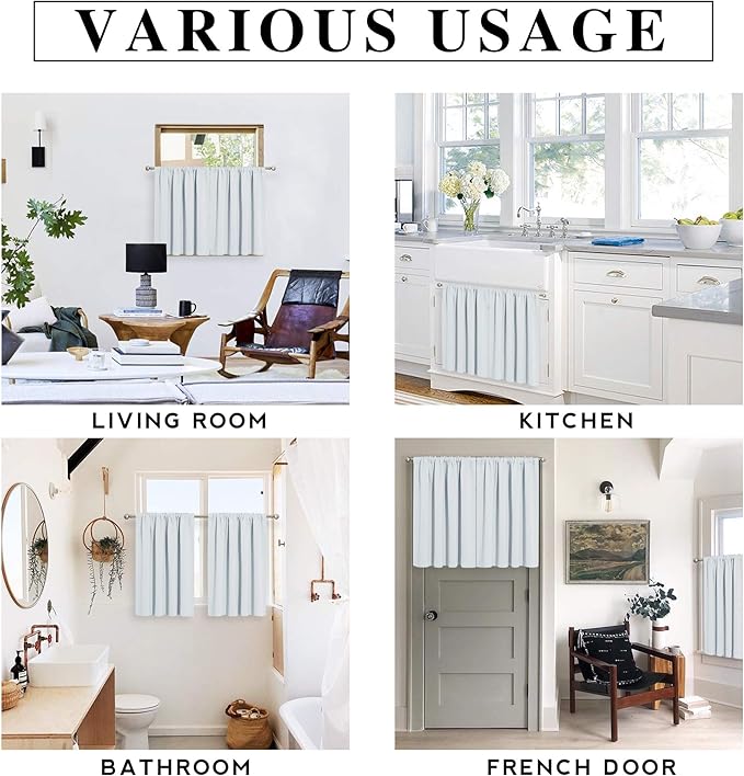 RYB HOME Privacy Bathroom Window Curtains, Short Thermal Insulated Heat Blocking Privacy Rod Pocket Half Window Curtain Tiers for Nursery Bedroom, Width 42 by Length 30, Greyish White, 2 Panels