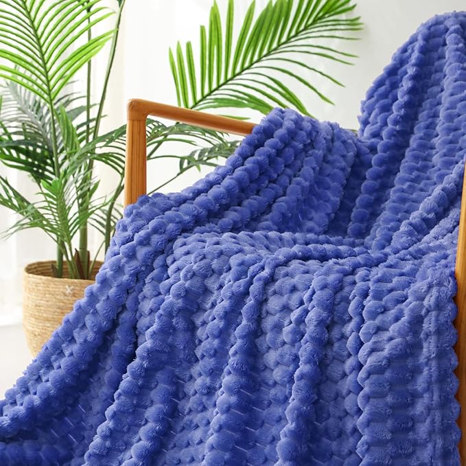 Exclusivo Mezcla Fleece King Blanket for Bed, Extra Large Fuzzy Cobalt Blue Bed Blankets, Soft Cozy Plush Sofa Throws for All Seasons, 90x104 Inches