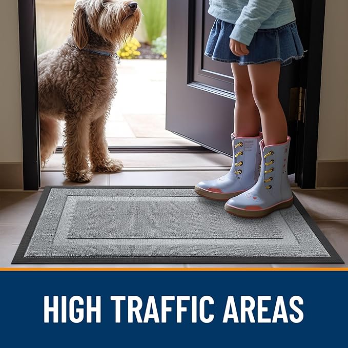 OLANLY Front Door Mat Indoor Outdoor Entrance, Waterproof All-Season, All-Weather Doormat, Sturdy Natural Rubber, Low Profile, Easy Clean Patio Porch Entryway Mat, 47x23, Ash Gray