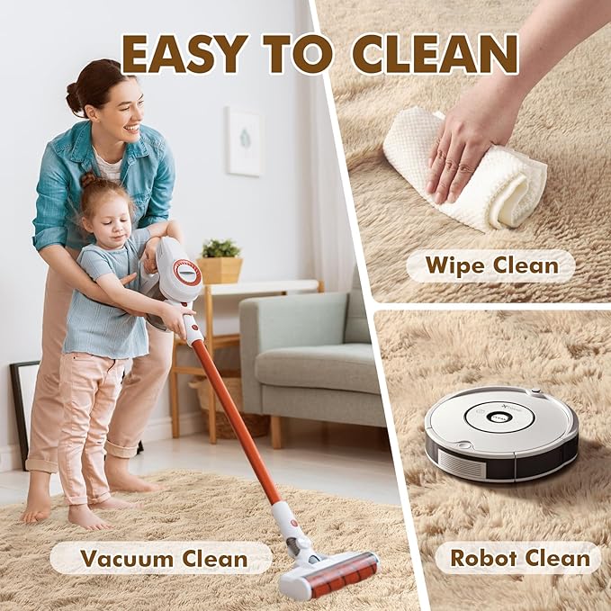 9x12 Ft Extra Large Shag Beige Rugs for Living Room Bedroom, Ultra Soft Fluffy Furry Area Rugs for Playroom Indoor Floor, Aesthetic Carpet for Kids Home Decor
