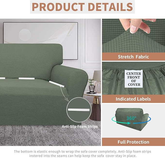 Easy-Going 100% Waterproof Loveseat Couch Cover, Dual Waterproof Sofa Cover, Stretch Jacquard Sofa Slipcover, Leakproof Furniture Protector for Kids, Pets, Dog and Cat (Loveseat, Grayish Green)