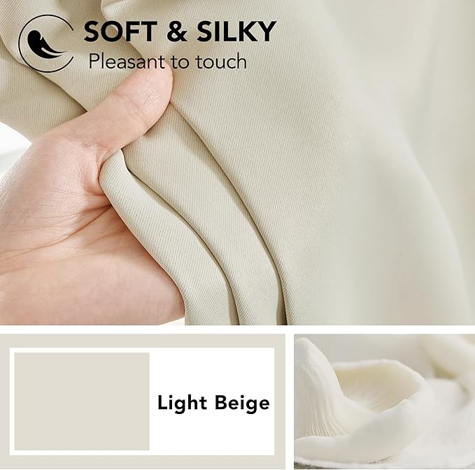 Deconovo Short Blackout Curtains for Small Windows Thermal Insulated Rod Pocket and Back Tab Curtains 42Wx45L Inch Light Beige 2 Panels