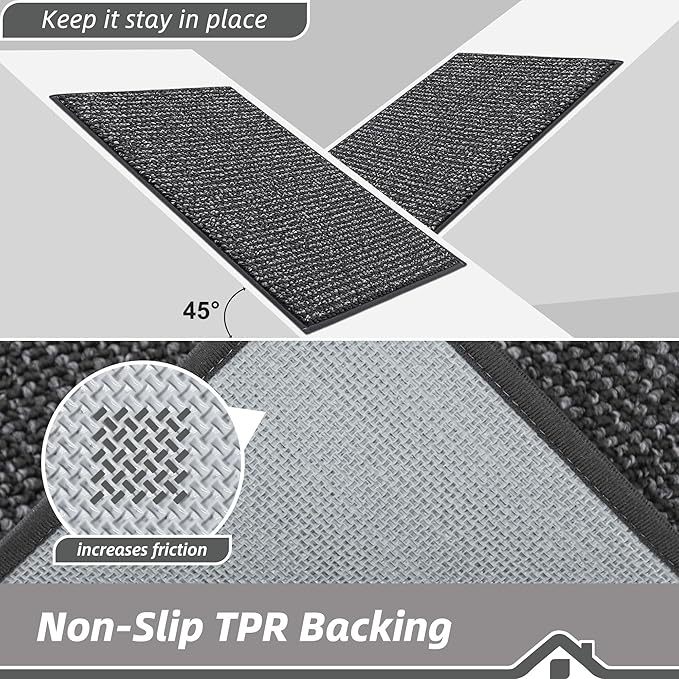 BEQHAUSE Kitchen Rugs and Mats 2PCS, Non-Slip Kitchen Mats for Floor, Absorbent and Stain Resistant Kitchen Runner, Machine Washable Rugs for Kitchen, Laundry & Sink, 24"x36"+24"x60", Charcoal