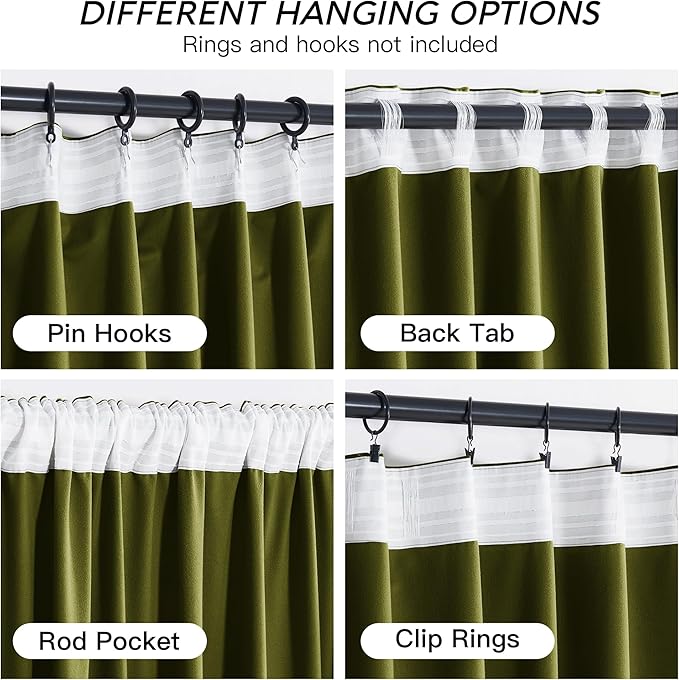 RYB HOME Moss Green Velvet Curtains 84 inches, Luxury and Soft Velvet Fabric, Spring Summer Decorative Curtains & Drapes for Patio Doory Room Window, W 52 x L 84 inches, 2 Panels Set