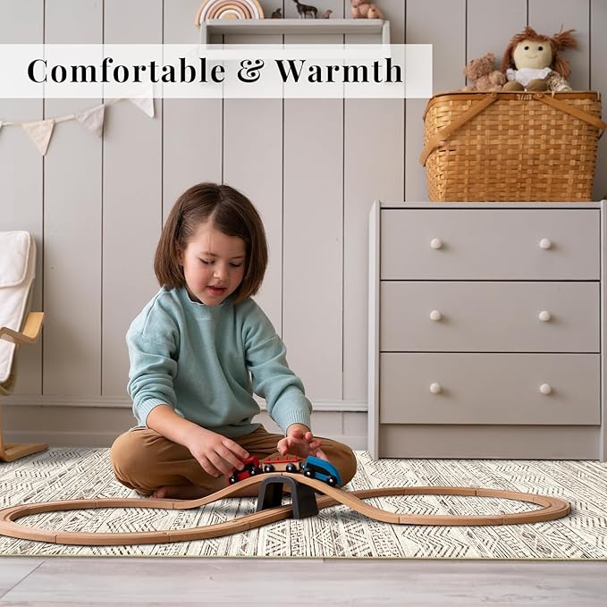 4x10 Washable Hallway Runner Rug：Moroccan Non-Slip Wide Runners for Entryway Kitchen Soft Modern Geometric Low-Pile Rugs for Living Room Thin Waterproof Carpet for Bedroom Bathroom Laundry(Beige,4x10)