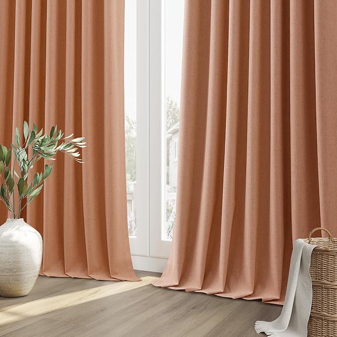 Guken 100% Blackout Curtains 84 Inch Length 2 Panels Set for Living Room Bedroom Back Tab Thermal Insulated Black Out Linen Drapes Room Darkening Peach Quartz,52x84