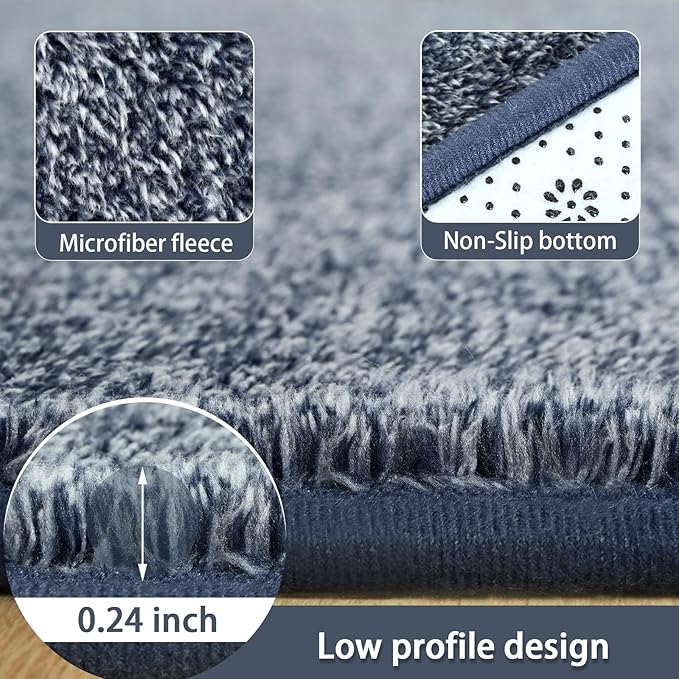 AROGAN Washable 2x10 Runner Rug for Hallway, Long Runner Rugs wtih Soft Memory Foam for Bedroom, Non Slip Backing Carpet Runners for Hallways, Kitchen, Bathroom, Entryway Home Decor, Navy Blue