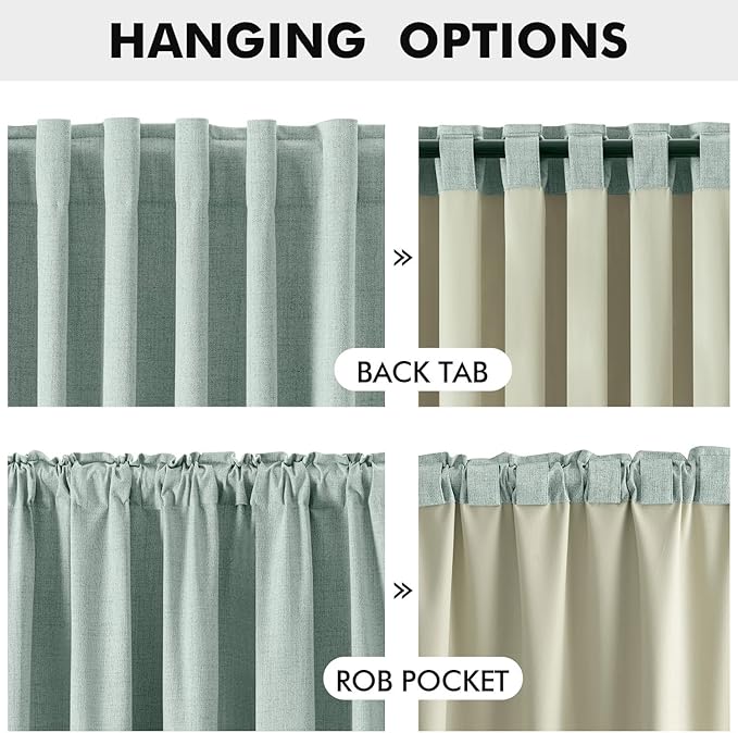 MIULEE 100% Blackout Linen Curtains for Bedroom, Seafoam Green Solid Luxury Decor Thermal Insulation Room Darkening Drapes for Living Room Nursery Back Tab Rod Pocket 42 x 84 Inches, 2 Panels