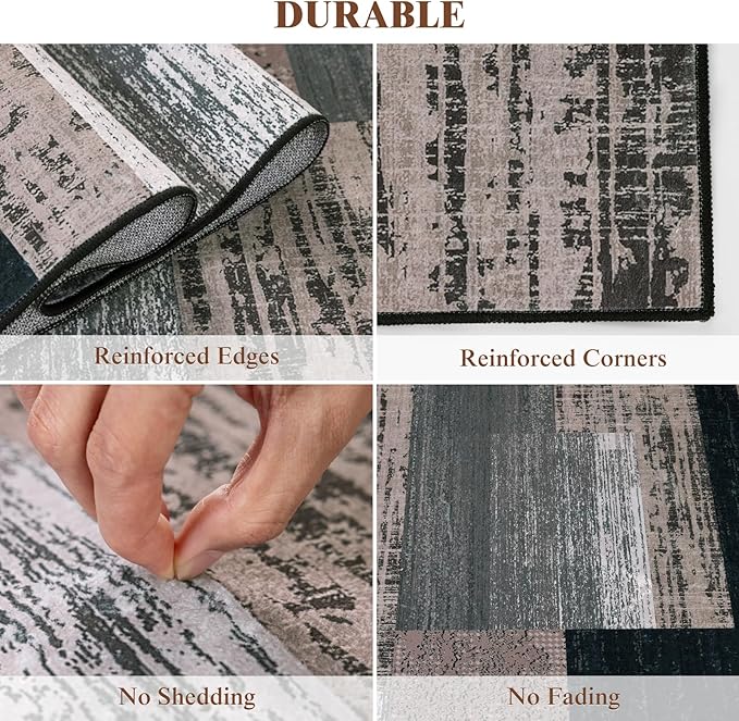 LIANLAM 8x10 Washable Area Rugs for Living Room and Bedroom, Vintage Checkered Pattern Non-Slip Carpet, Stain Resistant Low Pile Soft Rug for Dining Room,Office,Nursery,Kids Room(8x10,Chocolate)