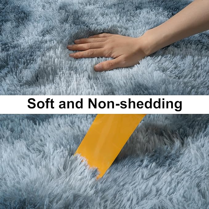 Soft Runner Rugs for Bedroom Hallways, 2x6 Tie-Dyed Blue Grey Fluffy Shag Throw Area Rug Non Slip for Bedside Dorm, Long Shaggy Furry Carpet for Nursery Living Room