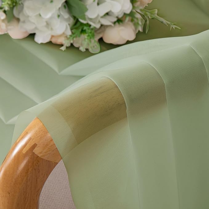 OWENIE Sheer Curtains 63 inch Length 2 Panels Set, Rod Pocket Voile Fimly Sheer Drapes for Living Room/Bedroom, 2pcs, Each 42" W x 63" L, Light Green