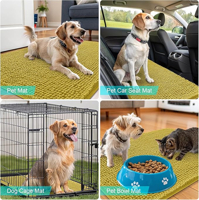 OLANLY Dog Door Mat for Muddy Paws 30x20, Absorbs Moisture and Dirt, Absorbent Non-Slip Washable Doormat, Quick Dry Chenille Mud Mat, Entry Indoor Entryway Carpet for Inside Floor, Mustard Yellow