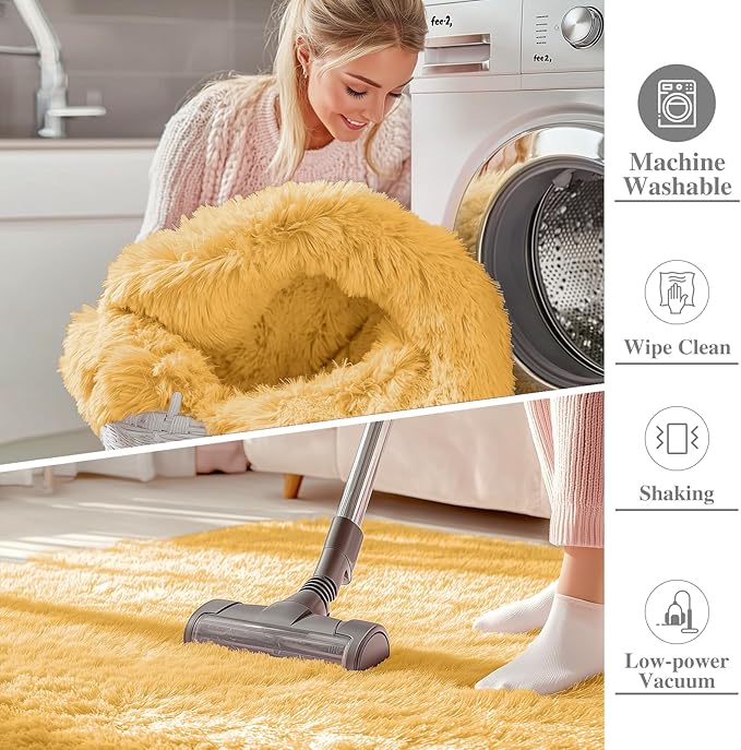 OLANLY Area Rugs for Living Room Bedroom, Machine Washable 4x5.9 ft Soft Fluffy Shaggy Bedside Rug, Indoor Floor Carpet for Kids Girls and Boys, Dorms, Nursery Rooms, Home Decor, Mustard Yellow