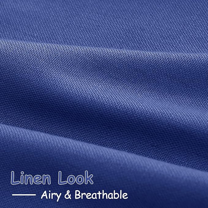 Nanspring Classic Blue Linen Curtains 102 Inches Long Rod Pocket Back Tab Drapes 2 Panels Set for Living Room Bedroom Light Filtering Semi Sheer Classic Blue Curtain 102 Length for Patio Door 52x102