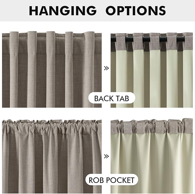 MIULEE 100% Blackout Linen Curtains for Bedroom,Greige Solid Luxury Decor Thermal Insulation Room Darkening Drapes for Living Room Nursery Back Tab Rod Pocket 42 x 96 Inches, 2 Panels