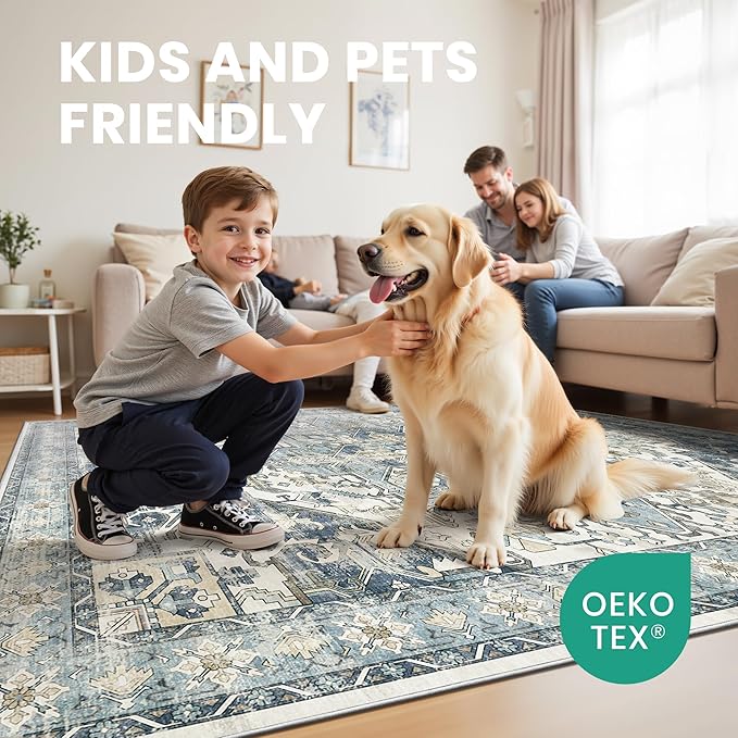 zesthome Area Rugs 6x9, Large Rugs for Living Room, Stain Resistant Washable Rug, Rugs for Bedroom with Non Slip Backing, Ultra-Thin Vintage 6x9 Area Rug